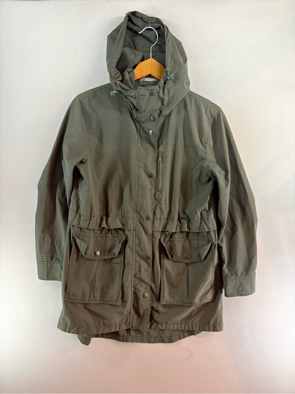 J Crew Perfect Lightweight Rain Jacket XXS Olive Green Hooded Field Utility Coat